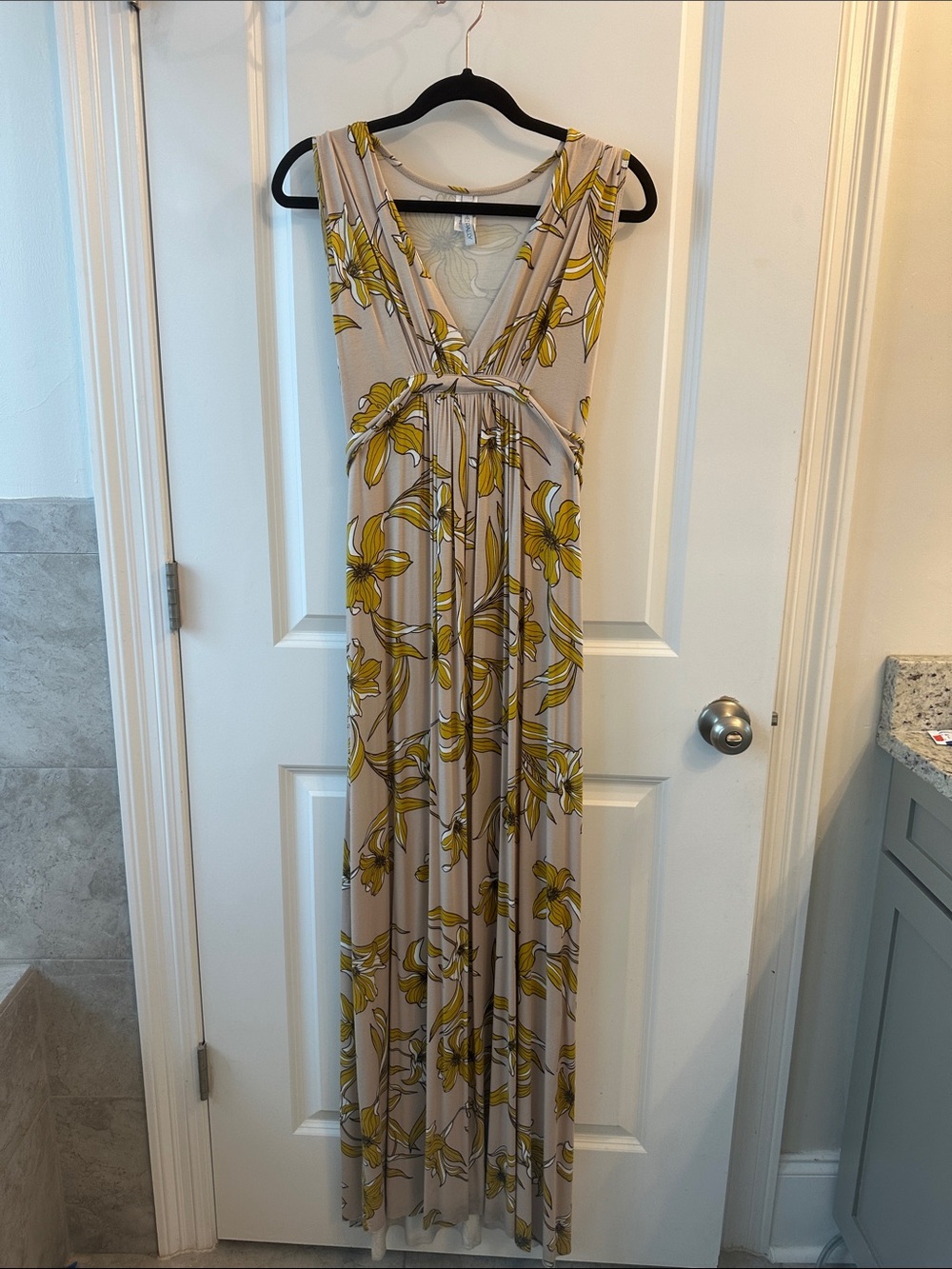 Rachel Pally Maternity Taupe Maxi Dress with Yellow Floral Motif